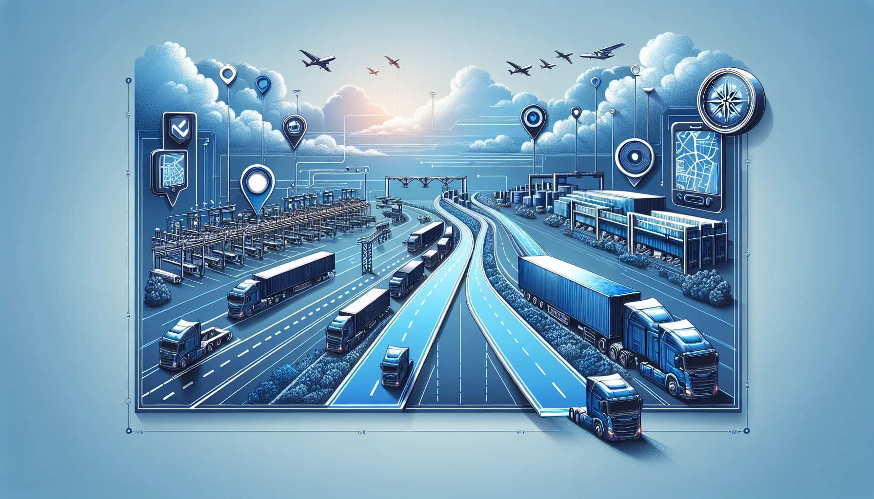 Illustration for M2M Fleet Management: GPS Tracking and Route Optimization - Logistics and Fleet Management concept visualization