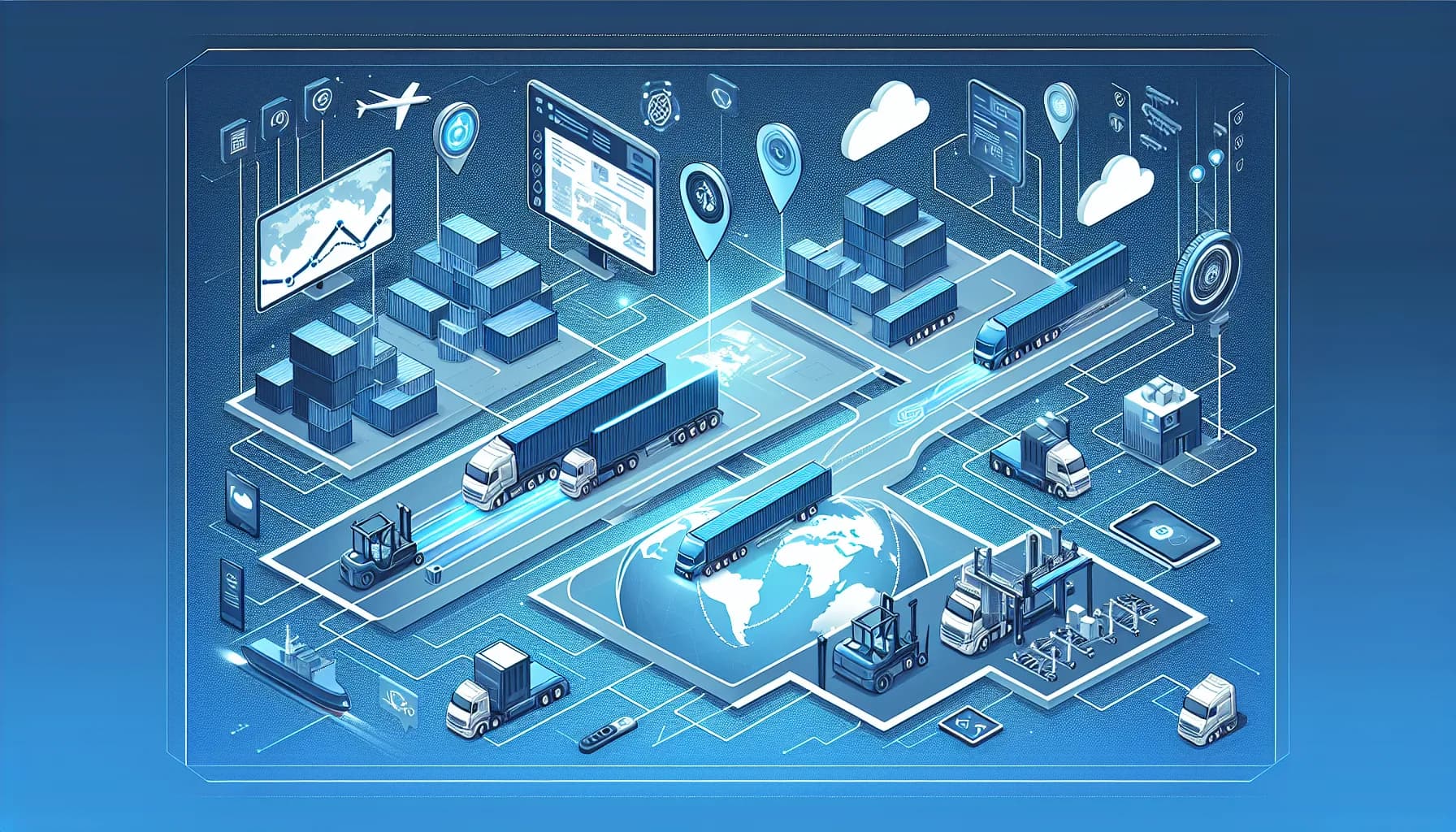 Illustration for M2M for Container Tracking in Global Shipping - Logistics and Fleet Management concept visualization