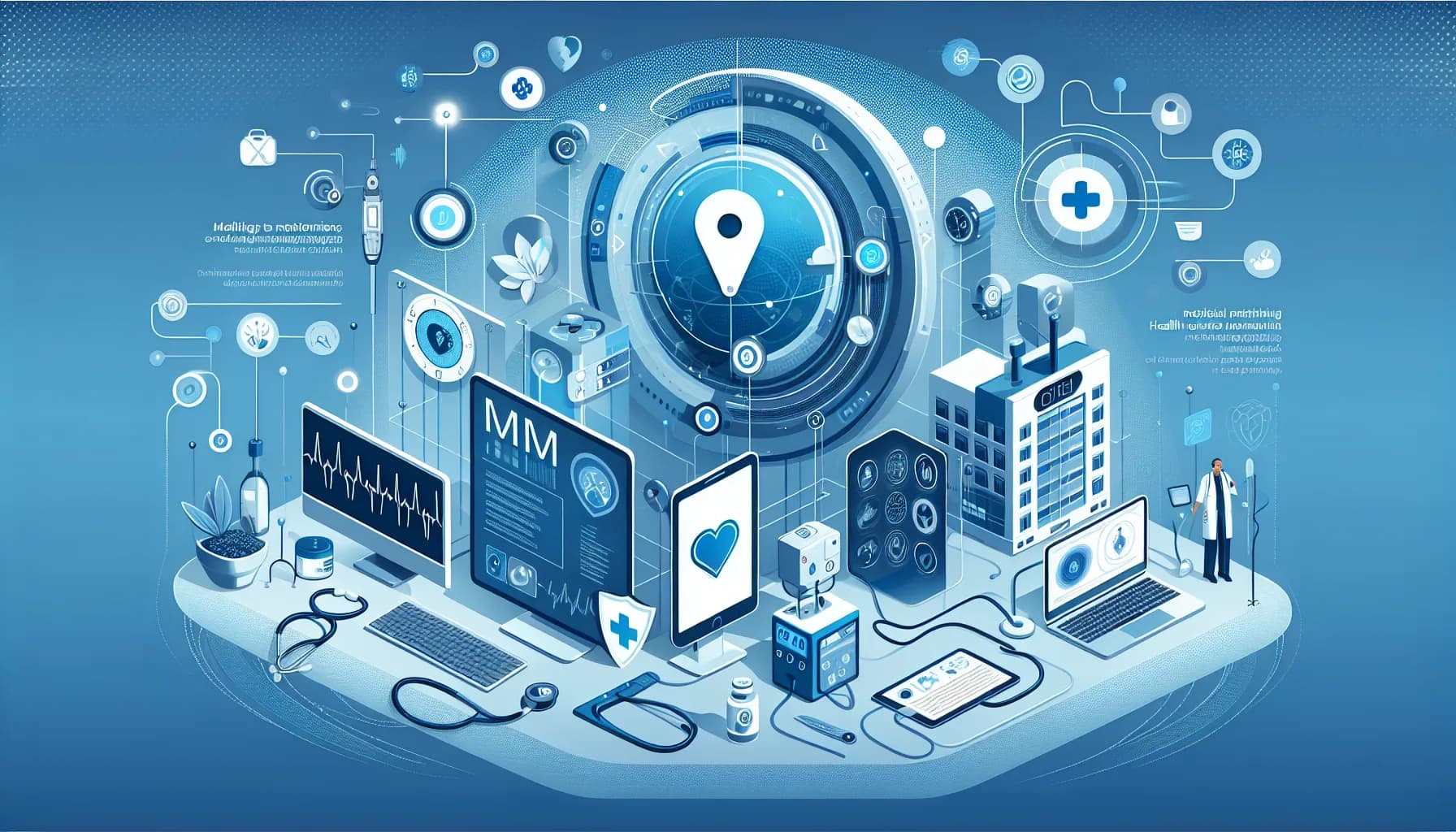 Illustration for M2M in Healthcare: Remote Patient Monitoring Explained - Healthcare and Remote Monitoring concept visualization