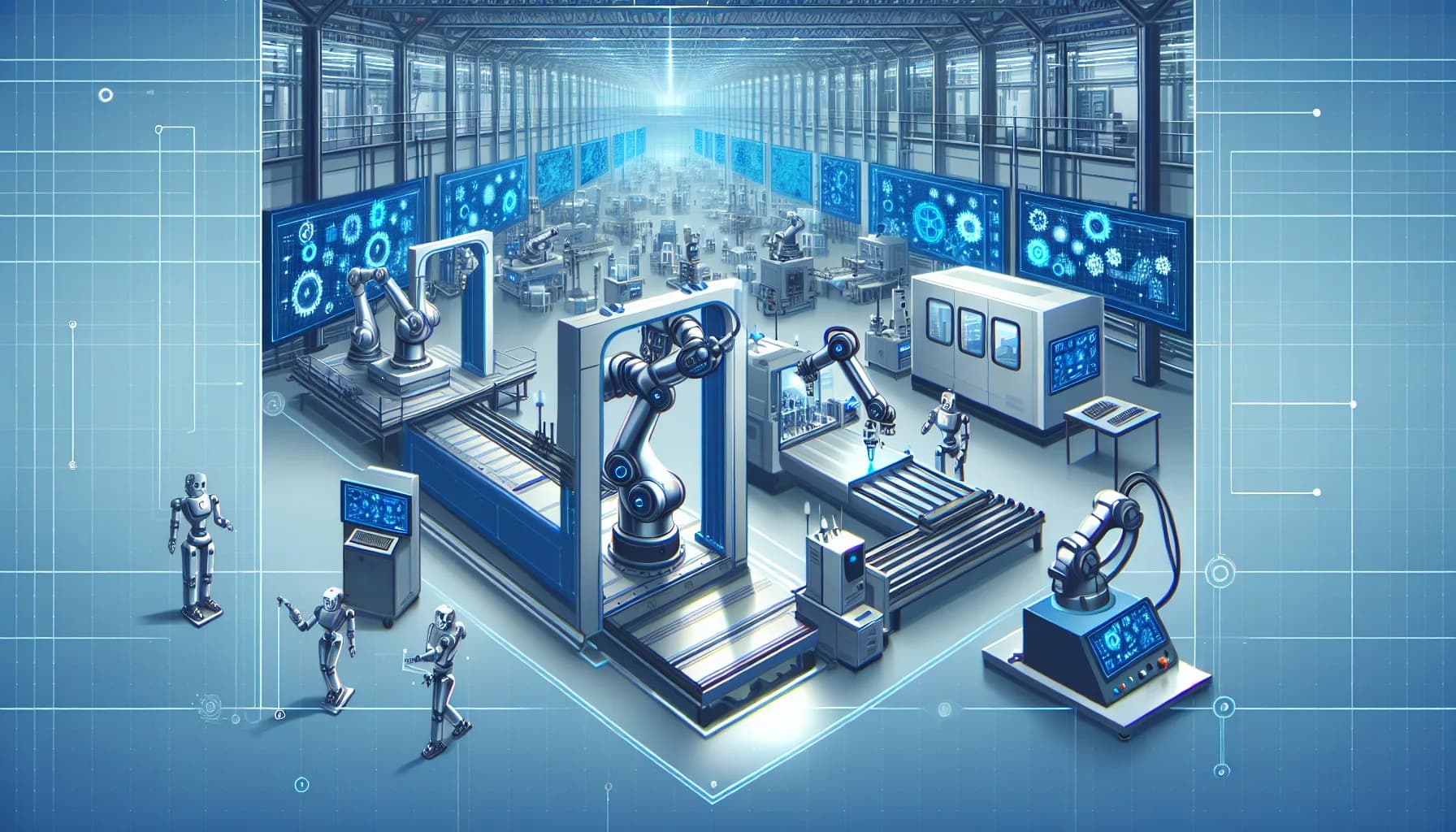 Illustration for OEE and M2M: Using Machine Data to Improve Equipment Effectiveness - Industry 4.0 and Manufacturing concept visualization