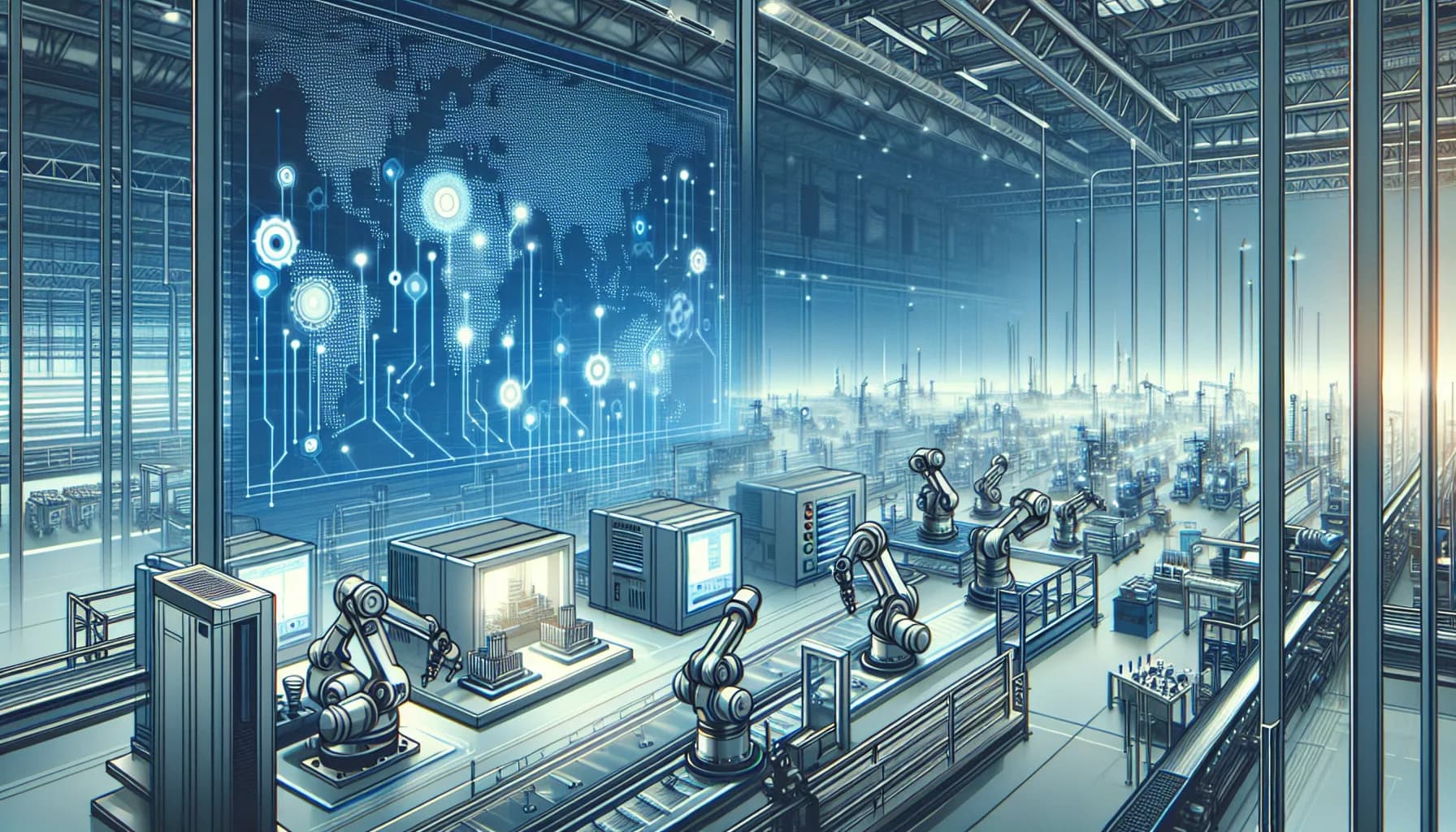 Illustration for SCADA vs IoT: How M2M Fits Into Industrial Automation - Industry 4.0 and Manufacturing concept visualization