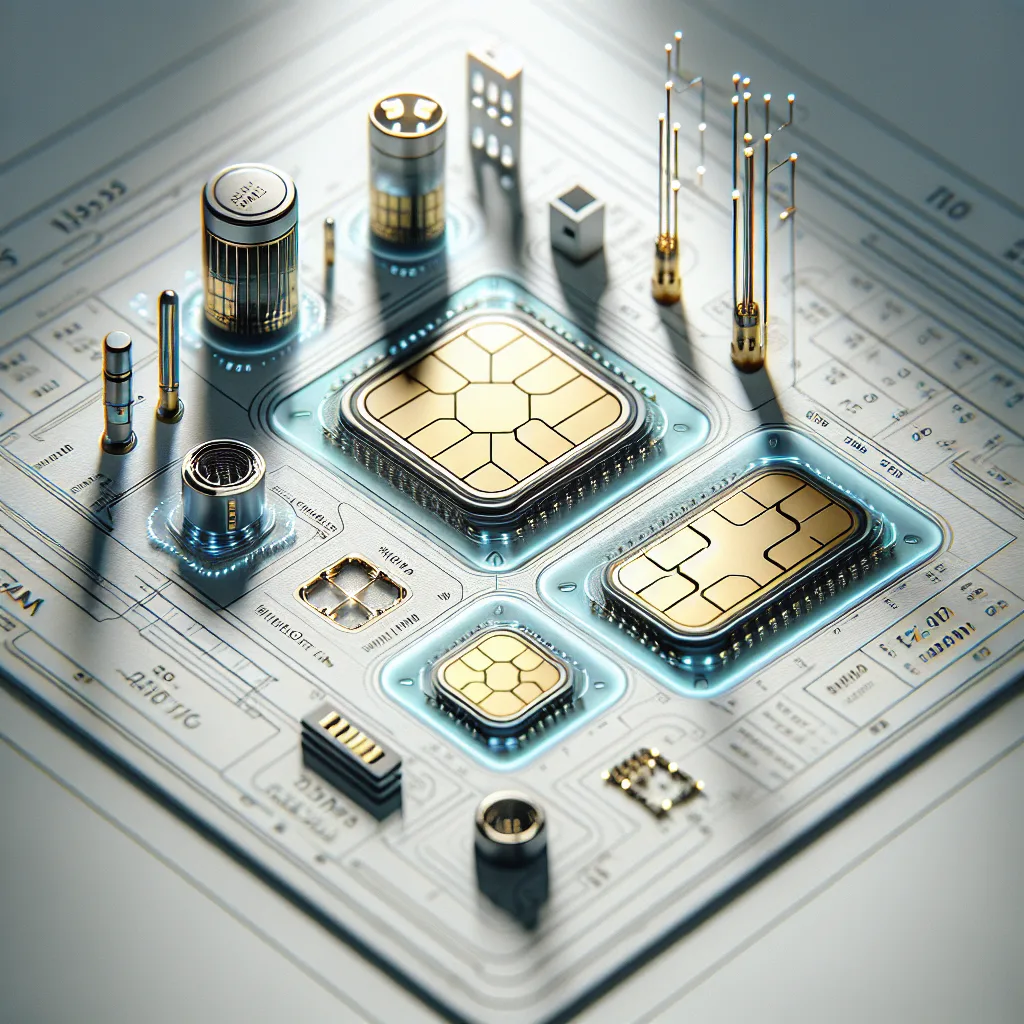 Technical diagram showing four SIM card form factors (2FF, 3FF, 4FF, MFF2) in descending size order with IoT devices