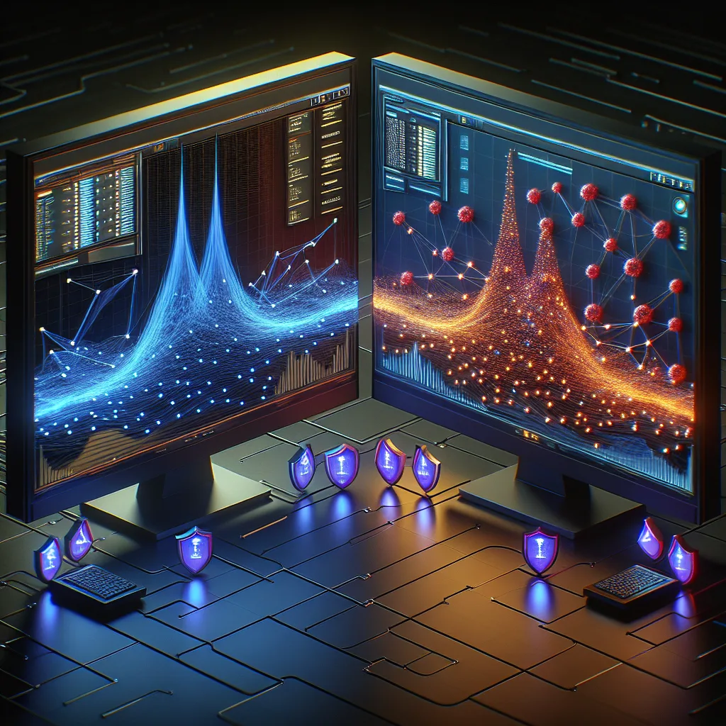 Futuristic control room displays showing TCP streams with TLS shields and UDP packets with DTLS barriers, highlighting M2M security.