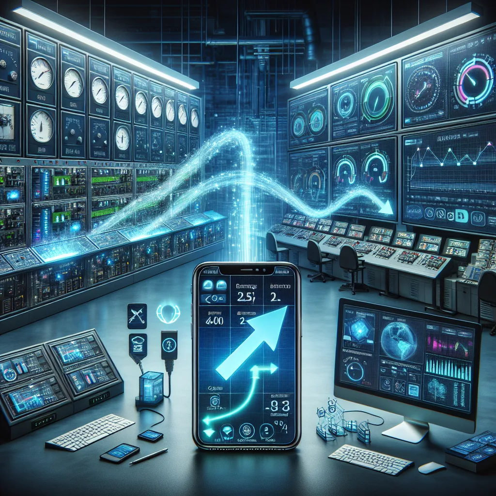 Split-screen showing three protocol scenarios: manufacturing control room monitors, smartphone energy graphs, and laptop IoT dashboard